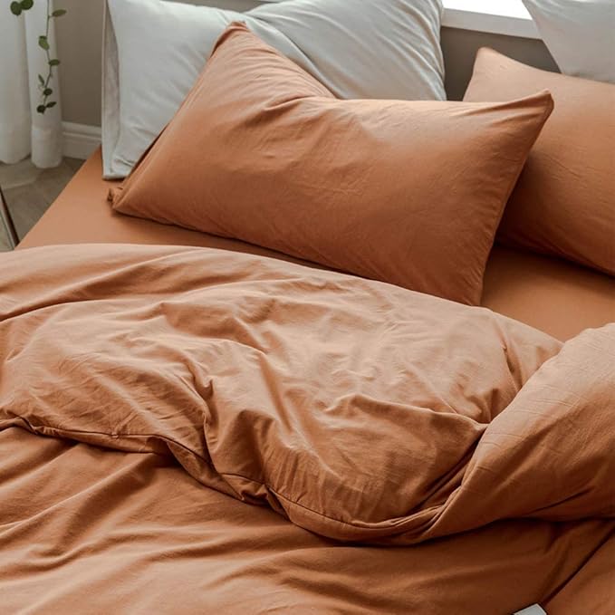 AMWAN Pumpkin Caramel Jersey Knit Cotton Duvet Cover Rust Color Comforter Cover Terracotta Bedding Sets Simple Style 1 Full Duvet Cover with 2 Pillowcases, Full(80''x90'')