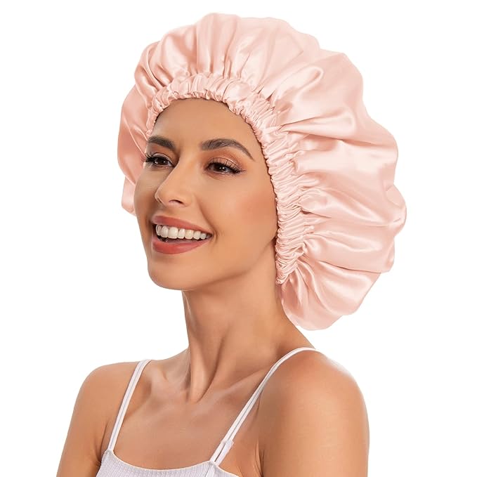 Satin Bonnet Silk Bonnet Hair Bonnet for Sleeping-Slouchy Beanie Hat Satin Sleep Cap for Women's Natural & Curly Hair(Peach Beige)