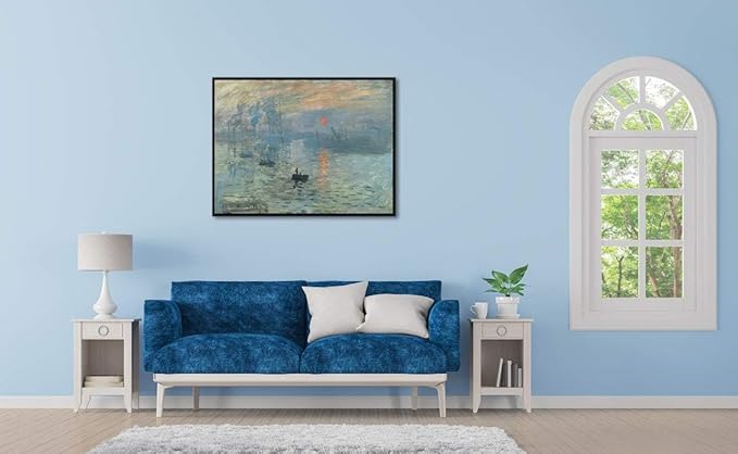 Wieco Art Framed Art Impression Sunrise Canvas Prints of Claude Monet Famous Paintings Reproduction Seascape Artwork Pictures on Canvas Wall Art for Home Decorations Black