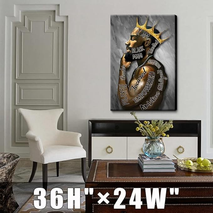 Framed Large 24" x 36" African American Canvas Wall Art Decor Black Man King Men Posters Prints Artwork Pictures Paintings for Living Room Bedroom hallway Office Men's Room Decoration Ready to Hang(King, 24"Wx36"H Framed)