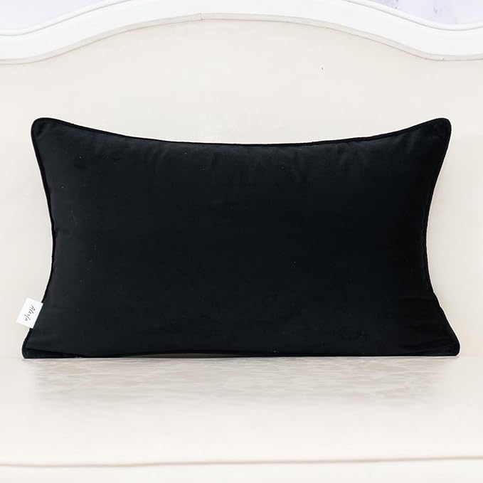 Alerfa Black Throw Pillow Cover 12x20 Inch, Rectangle Cut Velvet Maple Leaf Embroidery Luxury Farmhosue Lumbar Decorative Pillow Cover for Couch Living Room Bedroom
