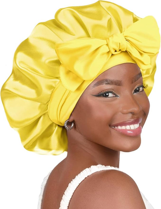 YANIBEST Silk Bonnet for Sleeping Women Satin Bonnet Double Layer Satin Lined Hair Bonnet with Tie Band Curly Hair