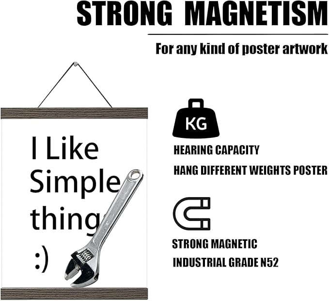 3 Pack Magnetic Poster Hanger Brown, 12x18 12x16 12x24 Poster Frame Wood Wooden Magnet Print Posters Dowel Scroll Hanger Hangers Hanging Kit for Walls Map Canvas Artwork