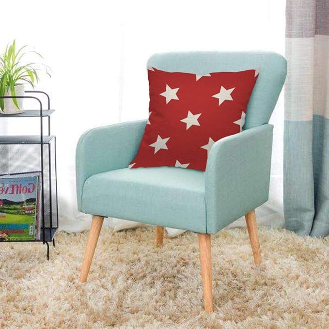 AOYEGO Star Red Pattern Throw Pillow Cover Modern USA Shape Simple Wavy Fashion Classic Repeat Regular Pillow Case 18x18 Inch Decorative Men Women Room Cushion Cover for Home Couch Bed