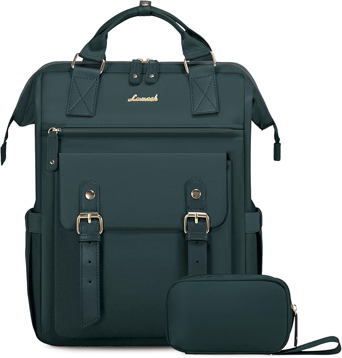 LOVEVOOK Laptop Backpack for Women Work Travel Backpack Purse, Nurse Bags Teacher Doctor Commuter Business Computer Bag, College Backpack Stylish Daypack, 17 Inch, Dark green-dark green