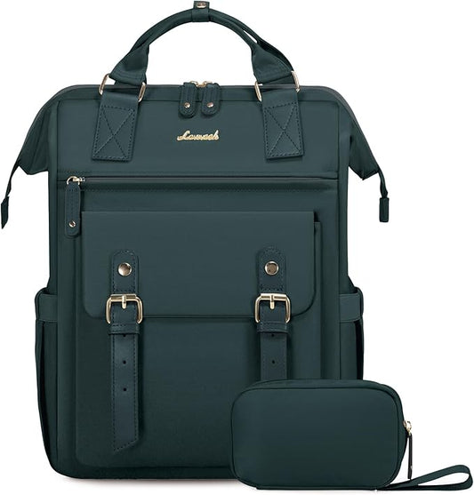 LOVEVOOK Laptop Backpack for Women Work Travel Backpack Purse, Nurse Bags Teacher Doctor Commuter Business Computer Bag, College Backpack Stylish Daypack, 17 Inch, Dark green-dark green