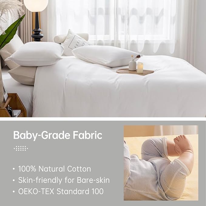 JELLYMONI White Bedding Duvet Cover Set - 100% Washed Cotton Linen Like Textured California King Comforter Cover, 3 Pieces Soft Bedding Set with Zipper Closure (Bright White, Cal King 104"x98")