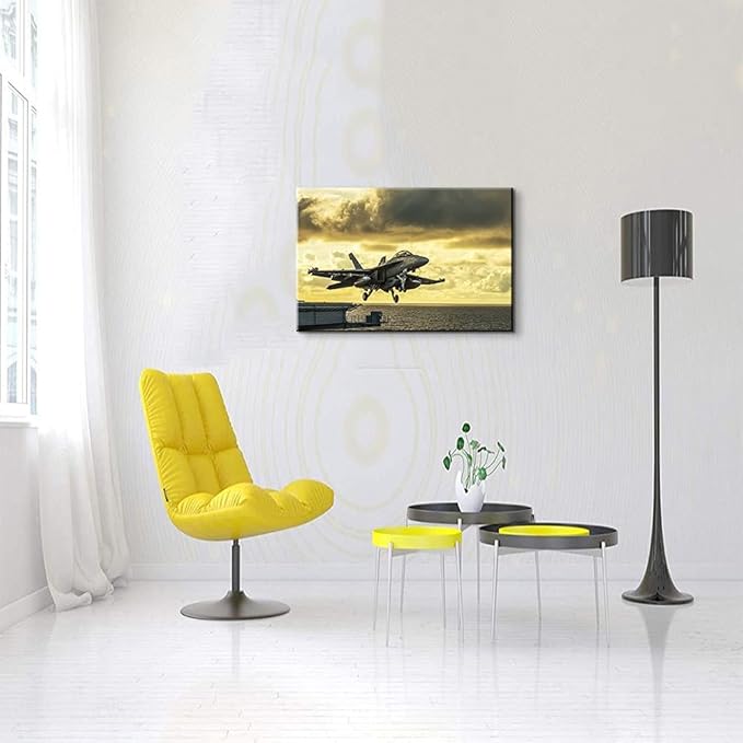 Vintage Airplane Decor USA Military Fighter Airplane Wall Art Vintage Fighter Plane Picture Wall Art for Home Office Decor Ready to Hang (12''Hx18''W)