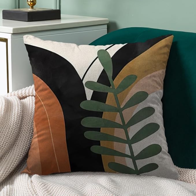 Boho Mid Century Modern Throw Pillow Covers Set of 6, Sun Moon Arch Leaves Abstract Home Decor Farmhouse Decorative Cushion Covers 18"X18"