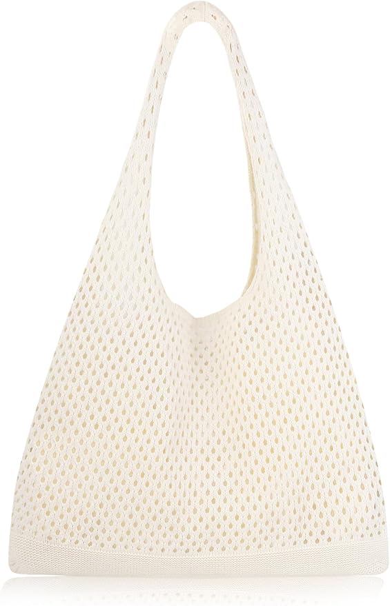COOKOOKY Crochet Beach Tote bag Summer Beach Bag for Women Aesthetic Mesh Tote Bag Hippie Bag Knit Bag