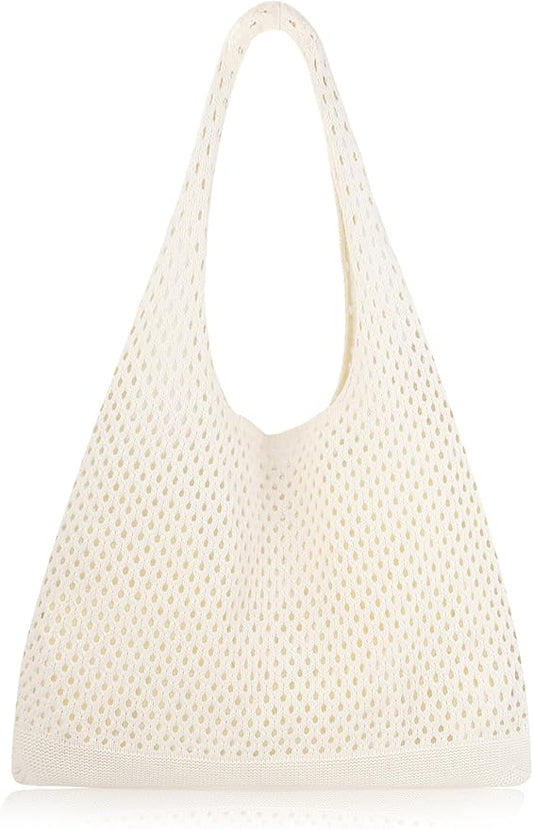 COOKOOKY Crochet Beach Tote bag Summer Beach Bag for Women Aesthetic Mesh Tote Bag Hippie Bag Knit Bag