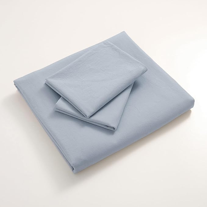 JIYUAN 100% Washed Cotton Duvet Cover Set 3 Pieces King, 1 Duvet Cover 104x90 Inches(Comforter Not Included) and 2 Pillowcases,Linen Feel Bedding Set Comfy and Breathable, Heathered Light Blue