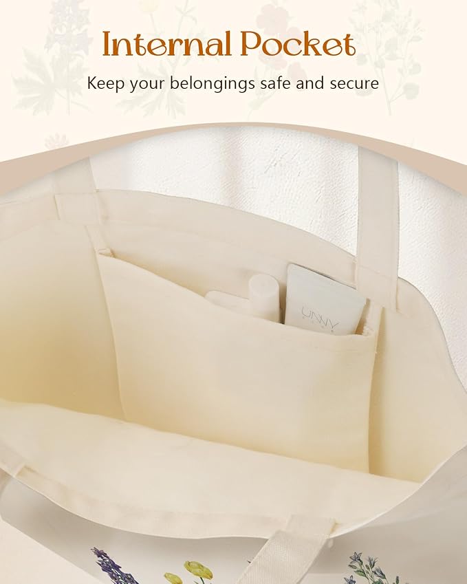Canvas Tote Bag for Women - Aesthetic Canvas Totes with Pockets Cute Reusable Cloths Ladies Shoulder Bag