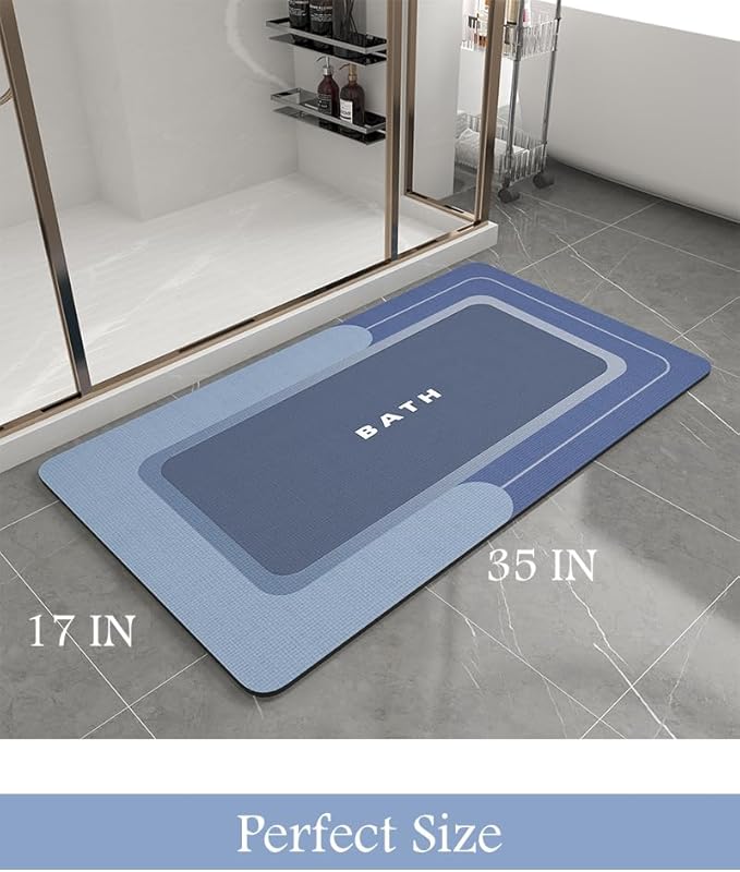 Bath Mat-Bath Mat Rug Non Slip Super Absorbent Stain Resistant Quick Dry Thin Bathroom Rug-Bath Mats for Bathroom Floor Bathtub Vanity-Bathmat Bath Rug Easy Care-17"x35",Navy
