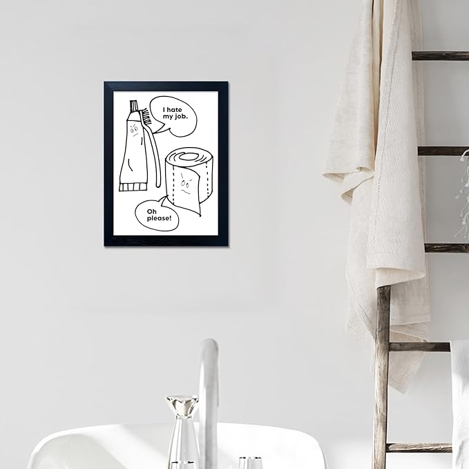Funny Bathroom Prints - Black and White Wall Art - Framed Bathroom Signs
