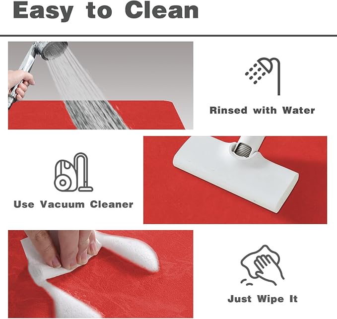 Christmas Bath Mat, Red Bathroom Rugs Non Slip Washable Thin Absorbent Bath Mat Fits Under Door Bathroom Floor Mat Perfect for Bath, Shower, or Sink 24"x70" Red