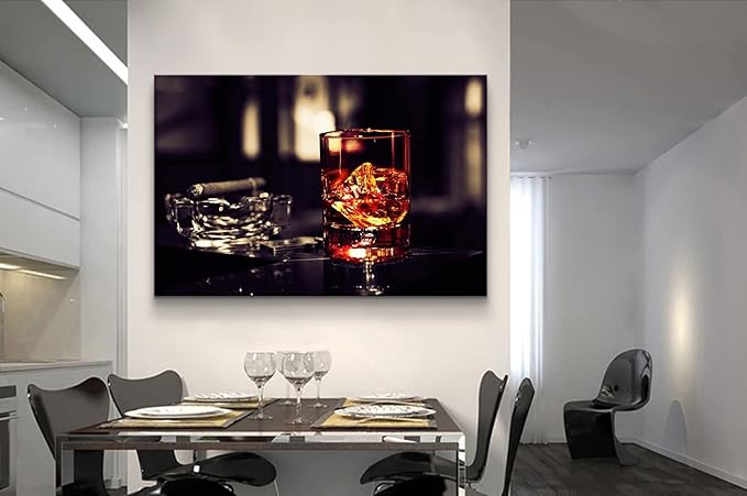 Bar Art Kitchen Frames - Wall Decor with Whiskey Decor & Food Poster for Dining Room (12''Hx18''W)