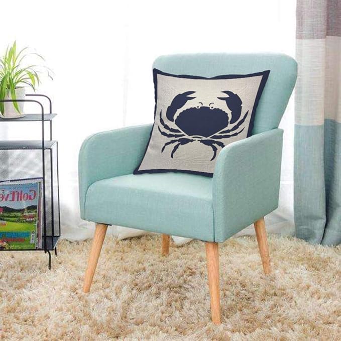 AOYEGO Crab Throw Pillow Cover Nautical Animal Crawl Crustacean Ocean Seafood Marine Nature Sea Pillow Case 18x18 Inch Decorative Men Women Room Cushion Cover for Home Couch Bed
