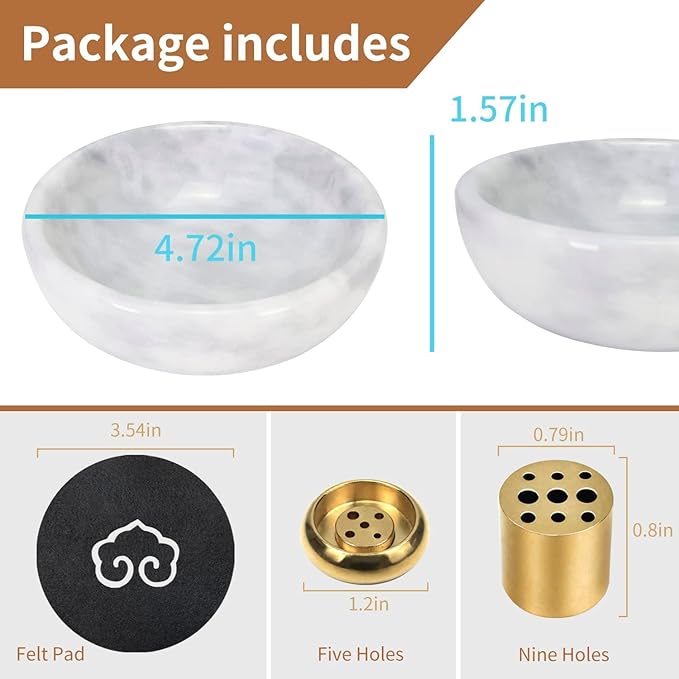 Handmade Natural Marble Incense Holder for Sticks and Cones-with 9 Holes, Multi-Functional Incense Burner Holder for Incense Sticks and Cones, Perfect Home Decor(Gray, 4.7inch)