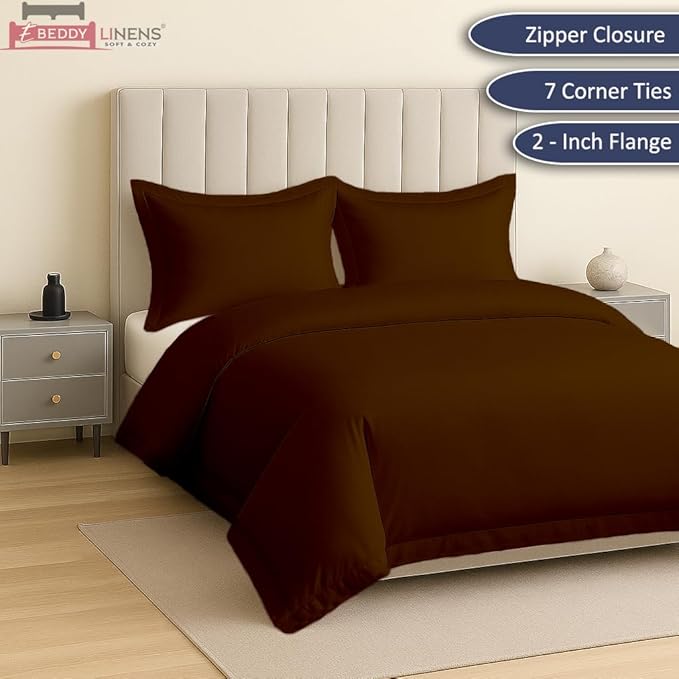 eBeddy Linens Brown Solid Duvet Cover Set Super Queen 98x90 Size 800 TC Certified Egyptian Cotton Luxury Soft & Breathable Comforter Cover and 2 Pillow Sham with Zipper Closer & Corner Ties