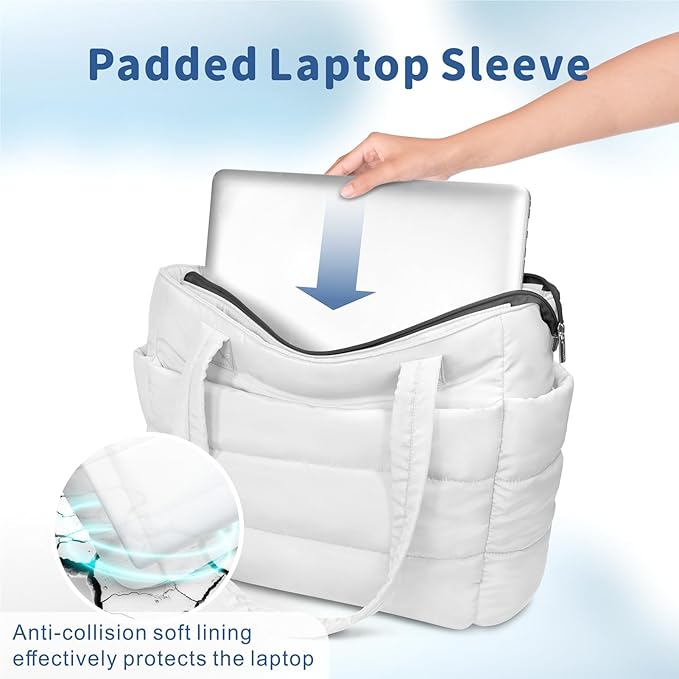 TOPDesign Puffer Tote Bag for Women, Lightweight Puffy Handbag with Compartments, Quilted Shoulder Bag for Work, Travel, Gym