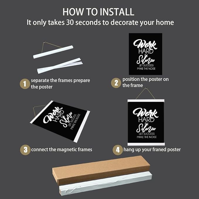 Picture Frame, 16 inch White Magnetic Poster Hanger, 3 Pack, for Wall Art Pictures Photos Prints Maps, Damage Free, Wide Compatibility, Wood Grain Finish