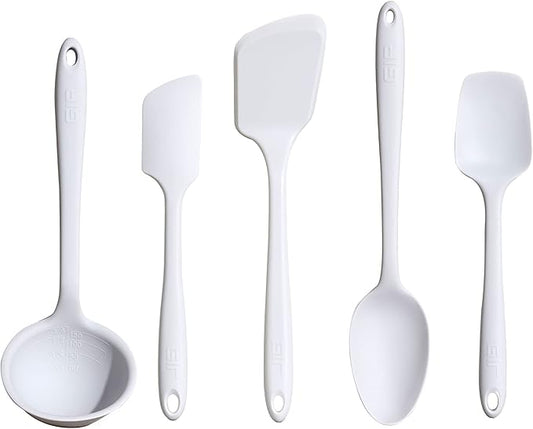 GIR: Get It Right 5 Piece Silicone Ultimate Kitchen Utensils Set - Ladle, Spatula, Flip, Spoon & Spoonula - Non-Toxic Cooking Utensils for Nonstick Cookware, Cooking and Baking - Studio White