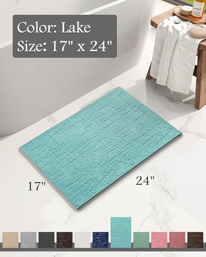 AMOAMI-Bath Mat-Absorbent Quick Dry Bathroom Floor Mats-Washable Rubber Backing Bath Mats for Bathroom Rugs Fit Under Door-Bath Rug for in Front of Sink Bathtub Shower Room, Lake 17''x24''