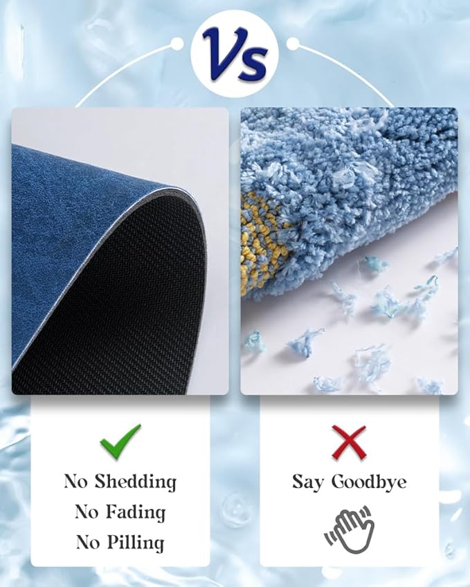 MontVoo -Bath Mat Rug-Rubber Backing Non Slip Quick Dry Absorbent Thin Bathroom Rugs Fit Under Door-Faux Suede Surface Bathroom Floor Mats-Shower Rug for in Front of Bathtub Shower Royal Blue 16"x24"