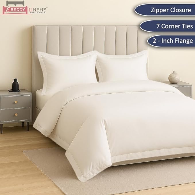eBeddy Linens White Solid Duvet Cover Set Super Queen 98x90 Size 800 TC Certified Egyptian Cotton Luxury Soft & Breathable Comforter Cover and 2 Pillow Sham with Zipper Closer & Corner Ties
