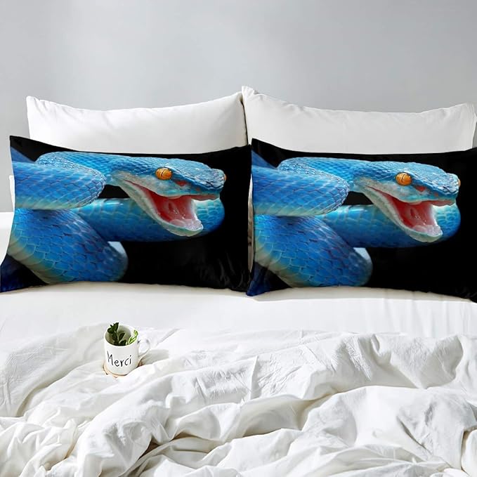 Feelyou 3D Snake Comforter Cover Set for Kids Boys Teens Green Snake Duvet Cover 3D Reptile Print Bedding Set Wild Animal Quilt Cover,Room Decor 2Pcs Bedding Twin Size
