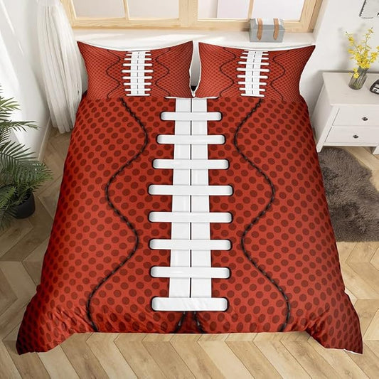 Feelyou Football Duvet Cover Set for Kids Boys Teens Orange Rugby Printed Comforter Cover Sports Rugby Bedding Set 1 Duvet Cover & 2 Pillowcases