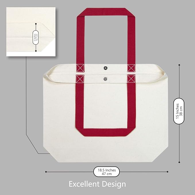 TOPDesign 2-Pack Canvas Tote Bags with Magnetic Snap, Reusable Grocery Shopping Bags, DIY Your Creative Designs