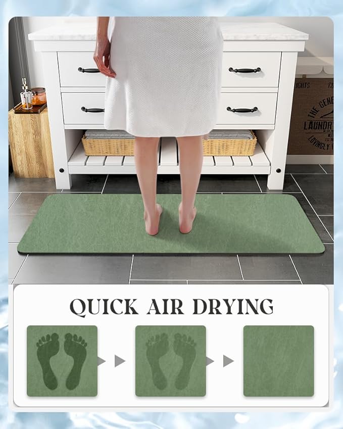 MontVoo -Bath Mat Rug-Rubber Backing Non Slip Quick Dry Absorbent Thin Bathroom Rugs Fit Under Door-Faux Suede Surface Bathroom Floor Mats-Shower Rug for in Front of Bathtub Shower Sage Green 17"x59"