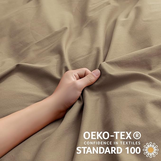 JELLYMONI Khaki Duvet Cover Queen Size - 100% Washed Cotton Linen Like Textured Comforter Cover, 3 Pieces Breathable Soft Bedding Set with Zipper Closure (Khaki, Queen 90"x90")