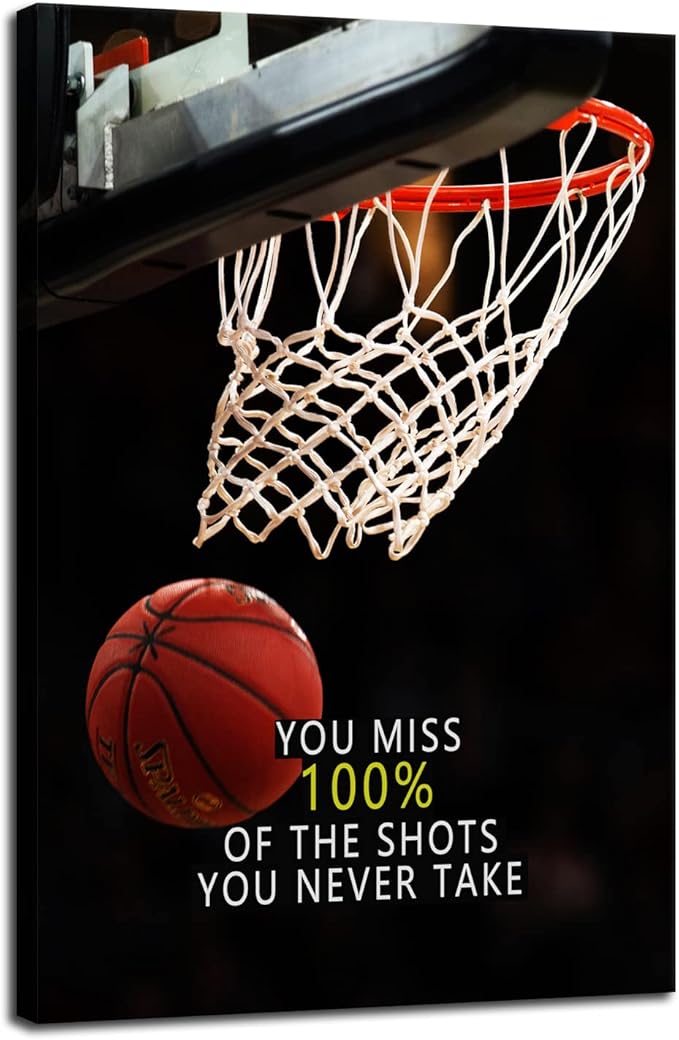 Inspirational Canvas Wall Art Sports Star quote Motivational Canvas affirmative basketball Poster Prints Framed Wall Art for Gym Inspiring Modern Home Wall Decor Framed Ready to Hang [12''W X 18''H]