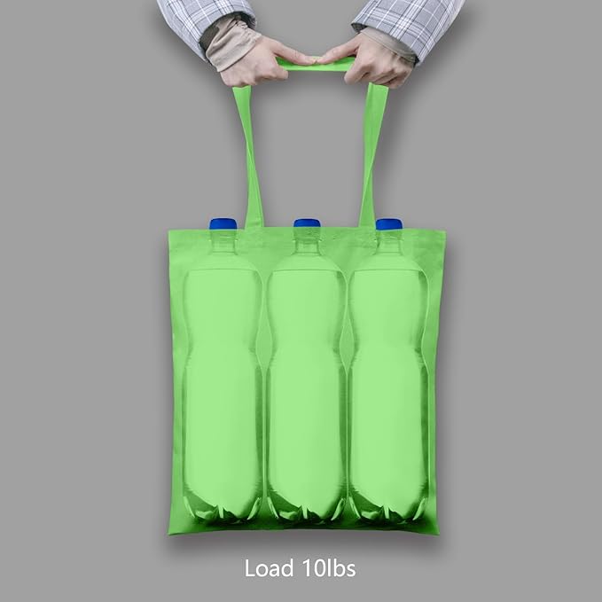 TOPDesign 24-Pack Economical 16"x15" Baby Green Cotton Tote Bags, Lightweight Medium Reusable Grocery Shopping Cloth Bags, Suitable for DIY, Advertising, Promotion, Gift, Activity