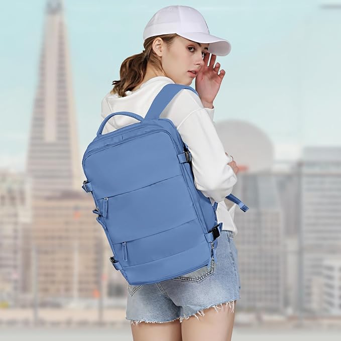 coowoz Travel Backpack for Women Men,Carry On Backpack,Hiking Backpacks Outdoor Sports Rucksack Casual Daypack Travel Essentials Sky Blue