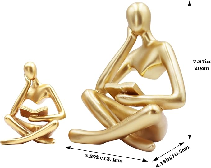 Gold Reading Women Statue, Thinker Sculptures, Abstract Art Ornament, Modern Aesthetic Figurine Decoration, Suitable for Home Living Room Bedroom Office Shelf Table Desk Bookshelf Decor (Gold Left)