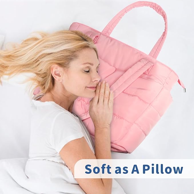 TOPDesign Puffer Tote Bag for Women, Lightweight Puffy Handbag with Compartments, Quilted Shoulder Bag for Work, Travel, Gym