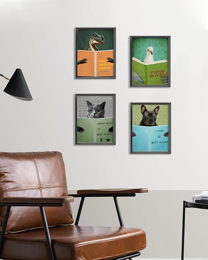 ASTRDECOR Funny Bathroom Decor Wall Art Prints Set - Animals Reading Books Inspirational Canvas Painting, Humor Vintage Bathroom Pictures, Cute Humor Animals Wall Decor Signs【8x10inch, Unframed】