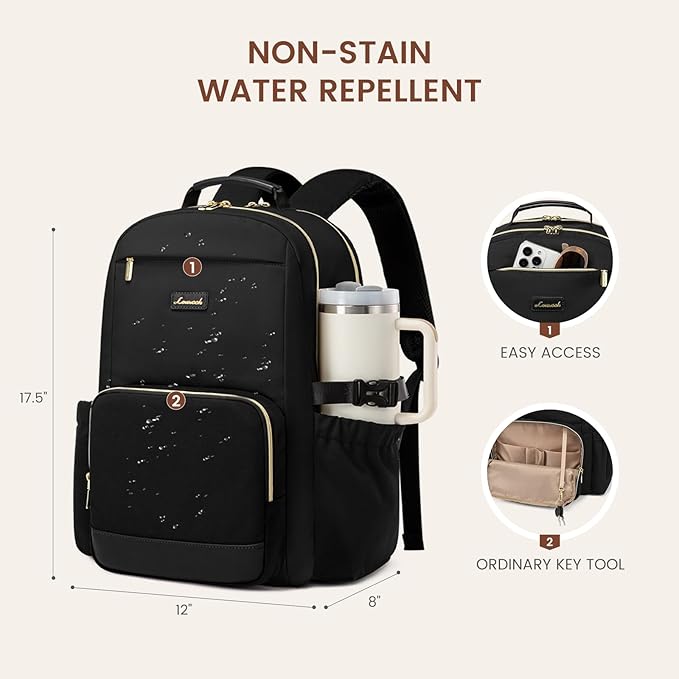 LOVEVOOK Laptop Backpack for Women with Pouch Pocket for Large Capacity Cup,15.6 Inch Laptop Computer Bag Travel Backpack Purse,Waterproof Work Business Backpack College Teacher Bags,Black