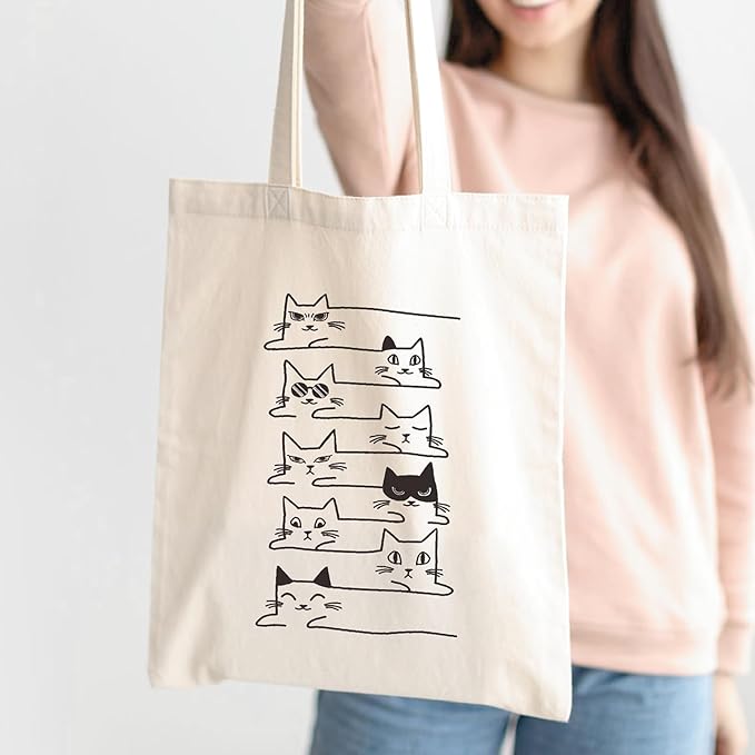 Cute Cat Tote Bag Aesthetic Funny Cats Tote Bag Cotton Canvas Bag for Women Gift Bag Reusable Grocery Bag Beach Bag
