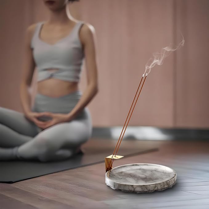 Ember Echo 7.1-Inch Natural Marble Incense Holder,Handmade Large Incense Burner for Meditation Yoga SPA, Long Incense Sticks Holder for Palo Santo/Sage/Cone/(Grey and White)