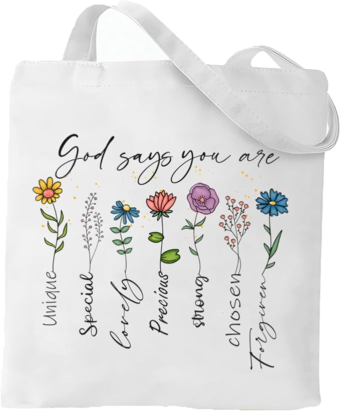 2 Pack Christian Bible Canvas Tote Bag for Women with Makeup Bag Gods Says You Are Bags Floral Tote Bag Aesthetic