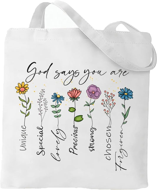 2 Pack Christian Bible Canvas Tote Bag for Women with Makeup Bag Gods Says You Are Bags Floral Tote Bag Aesthetic