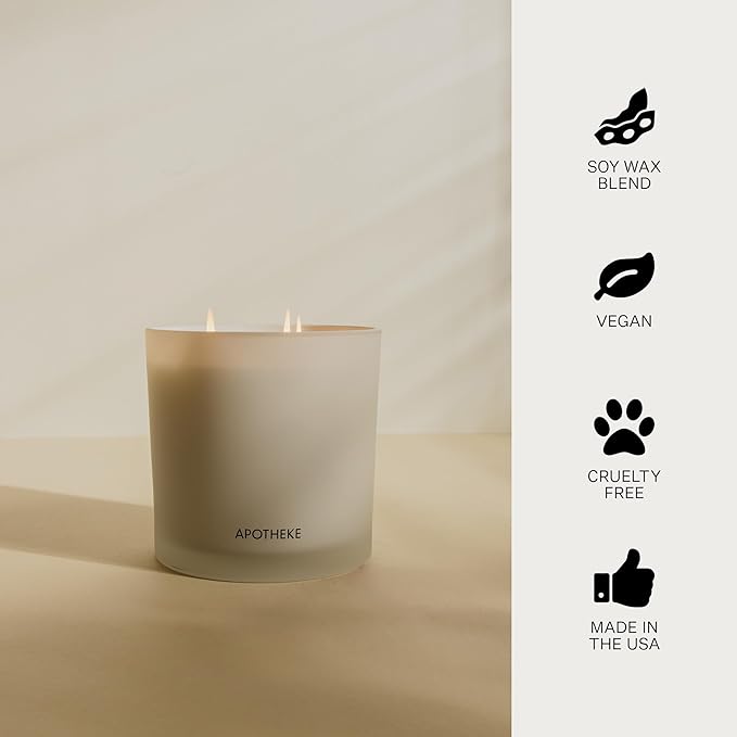 Apotheke 3-Wick Scented Candles for Home, Wild Mint & Ivy - 26 oz Soy Wax Jar Candle Gift for Women - Long-Lasting Fragrance with Perfume-Grade Essential Oils - Eucalyptus, Patchouli, Cedarwood & Rose