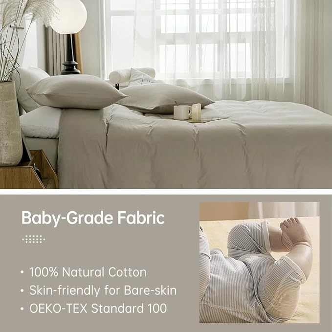 JELLYMONI Cotton Duvet Cover Queen Size - 100% Washed Cotton Comforter Cover, 3 Pieces Breathable Soft Bedding Set with Zipper Closure (Linen Grey, Queen 90"x90")