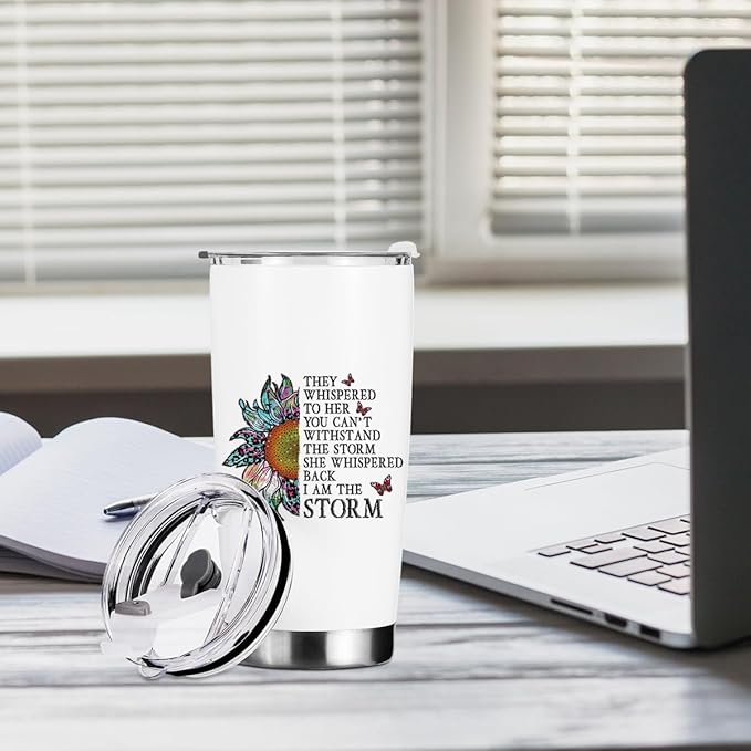 Sunflower Gifts for Women Tumbler, Inspirational Birthday Christmas Butterfly Gifts, Sunflower Stuff Accessories Coffee Mug Stainless Steel Vacuum Insulated Double Wall Travel Cup with Lid，20oz