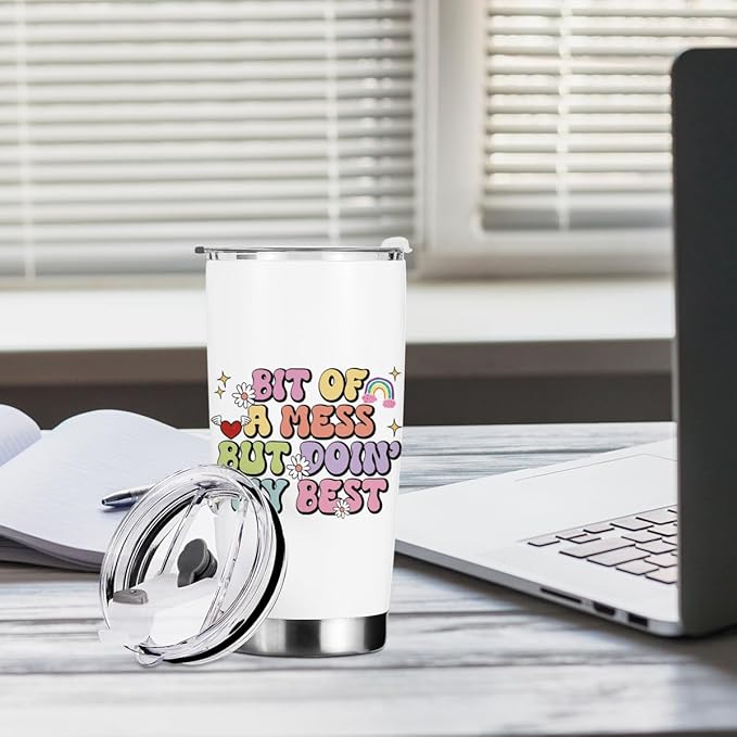 Positive Quotes Tumbler, Inspirational Gifts for Women Sister Birthday Christmas, Retro Flower Mental Health Gifts Coffee Mug Stainless Steel Vacuum Insulated Double Wall Travel Cup with Lid，20oz